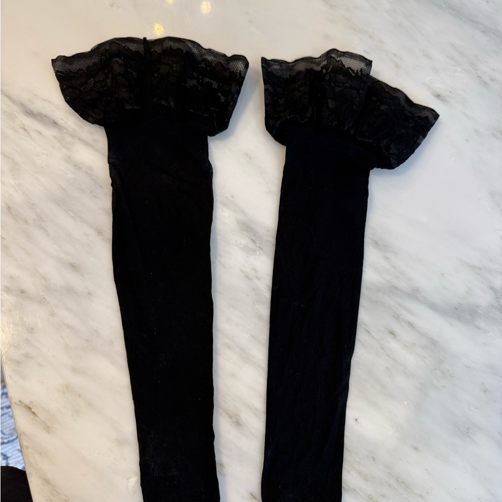 Black Lace Ruffle Thigh High